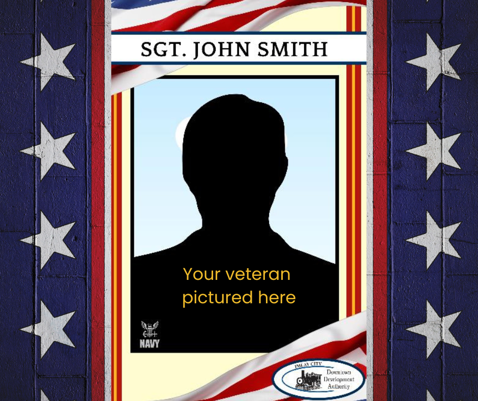 hometown hero Patriotic poster template featuring veteran silhouette and American flag.