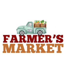 Vintage truck with produce at Farmer's Market logo